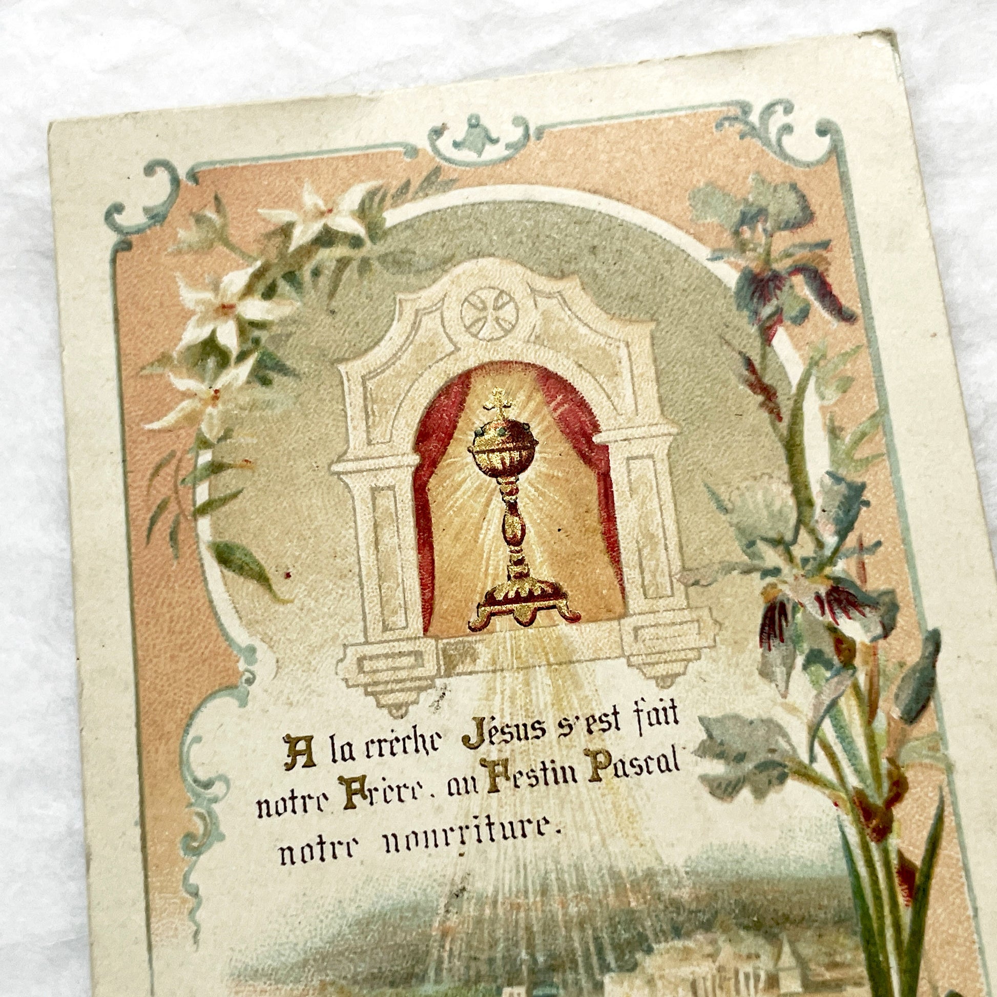 1900s - 2 Vintage French Religious Holy Cards - Nativity Scene and Chalice - Bethlehem - Devotional Art - Collectible Ephemera