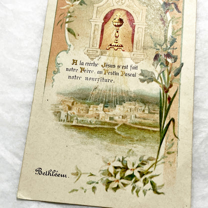 1900s - 2 Vintage French Religious Holy Cards - Nativity Scene and Chalice - Bethlehem - Devotional Art - Collectible Ephemera