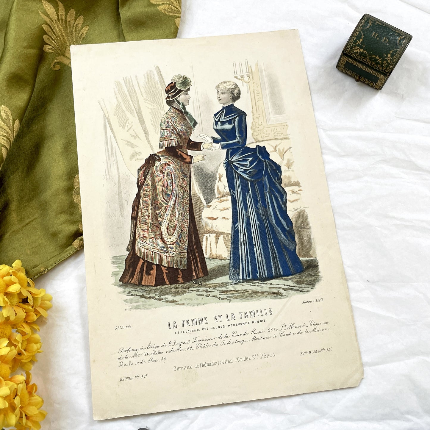 1880s - Antique French Fashion Plate - La Femme et la Famille Magazine - Victorian Women's Attire - Elegant 1883 Print - Parisienne Style