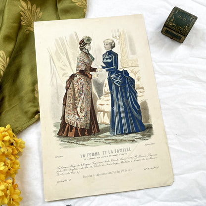 1880s - Antique French Fashion Plate - La Femme et la Famille Magazine - Victorian Women's Attire - Elegant 1883 Print - Parisienne Style