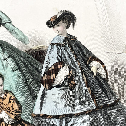 1850s - French Fashion Plate - Journal des Demoiselles - Original Hand-Colored Engraving - Victorian Crinoline Era - Paris Elegance