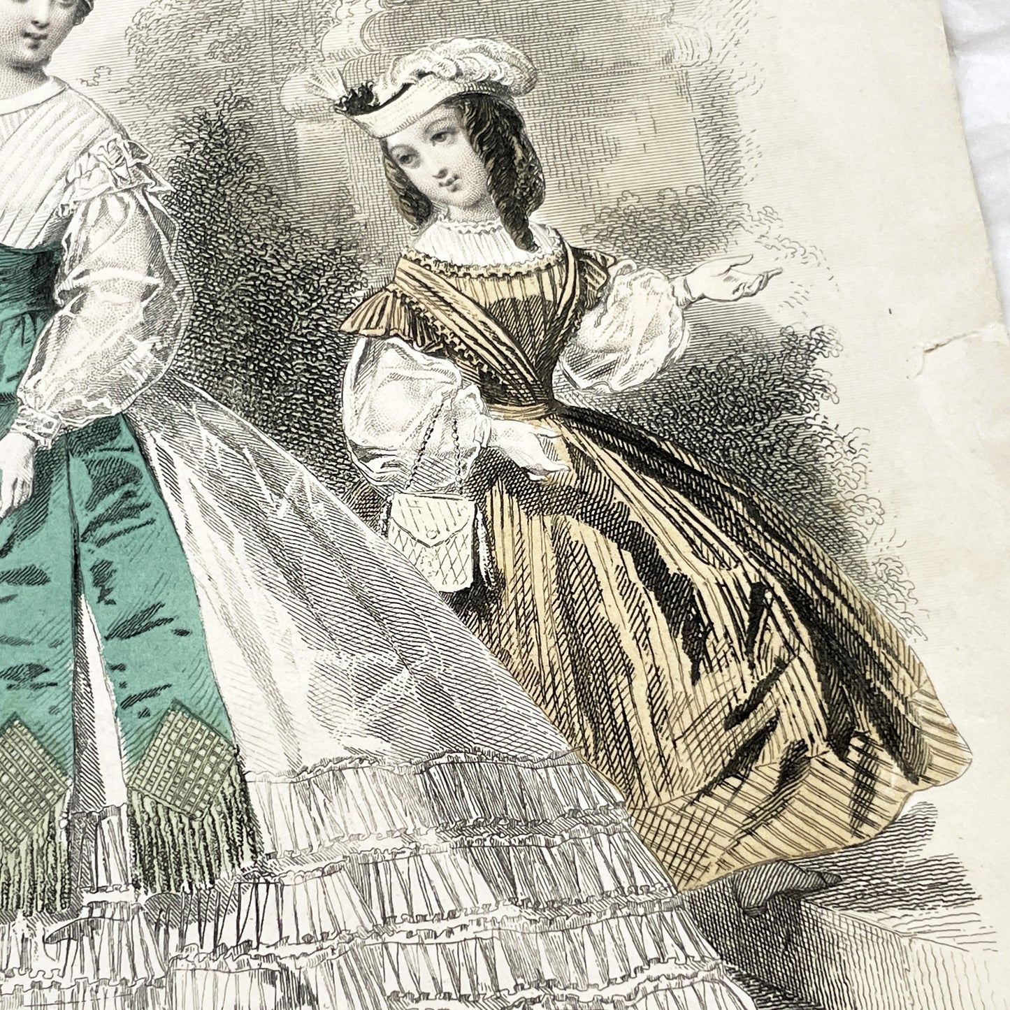 1860s - Original Antique French Fashion Plate - Journal des Demoiselles Print - Hand Colored Engraving of Elegant Women's Couture