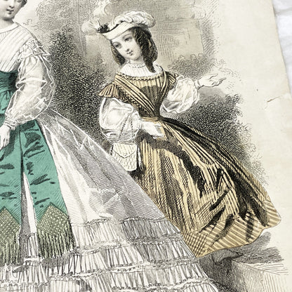 1860s - Original Antique French Fashion Plate - Journal des Demoiselles Print - Hand Colored Engraving of Elegant Women's Couture