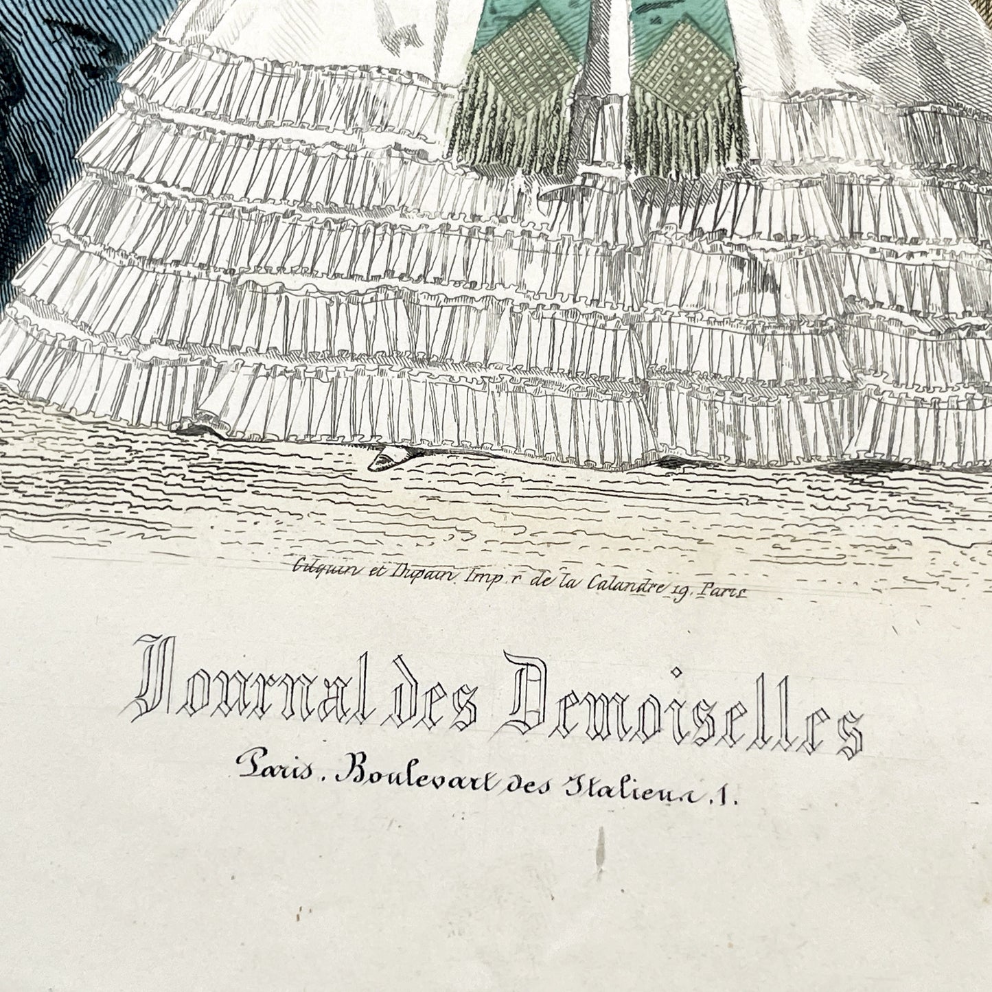 1860s - Original Antique French Fashion Plate - Journal des Demoiselles Print - Hand Colored Engraving of Elegant Women's Couture