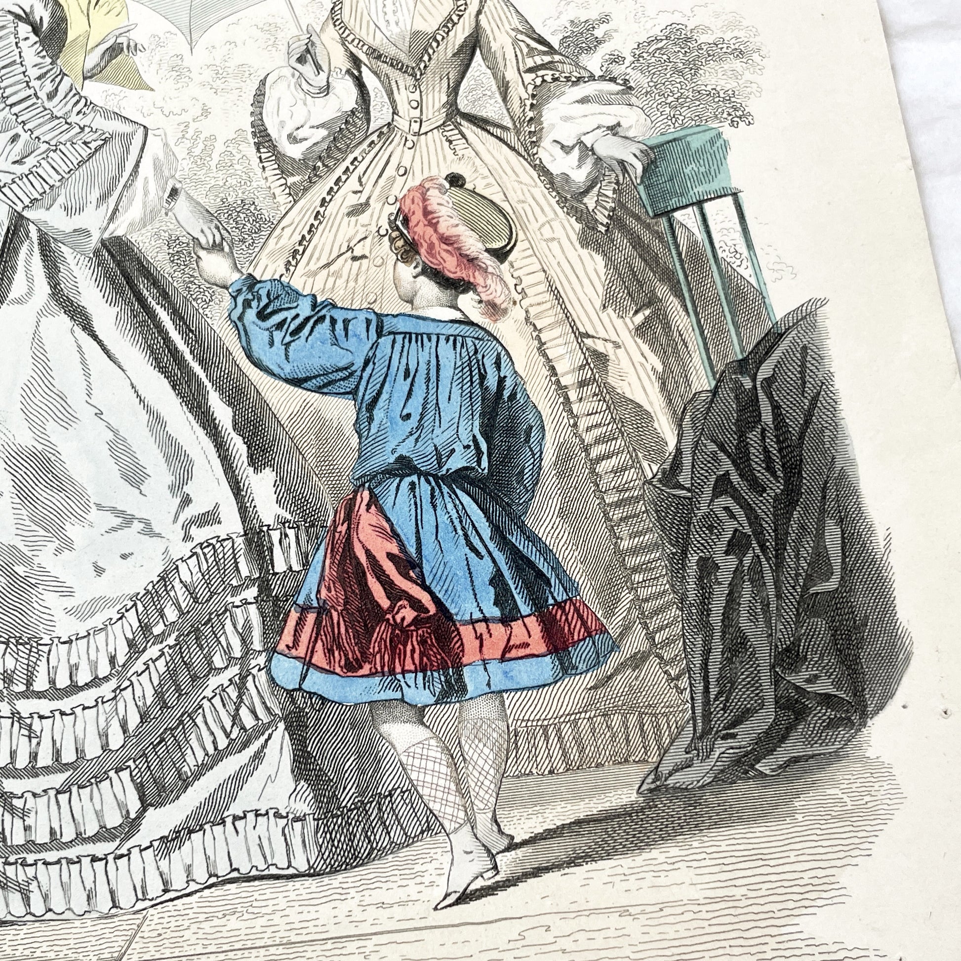 1860s - Exquisite Hand-Colored French Fashion Plate - Journal des Demoiselles - Victorian Era Women's Attire and Child - Paris Boutique Art