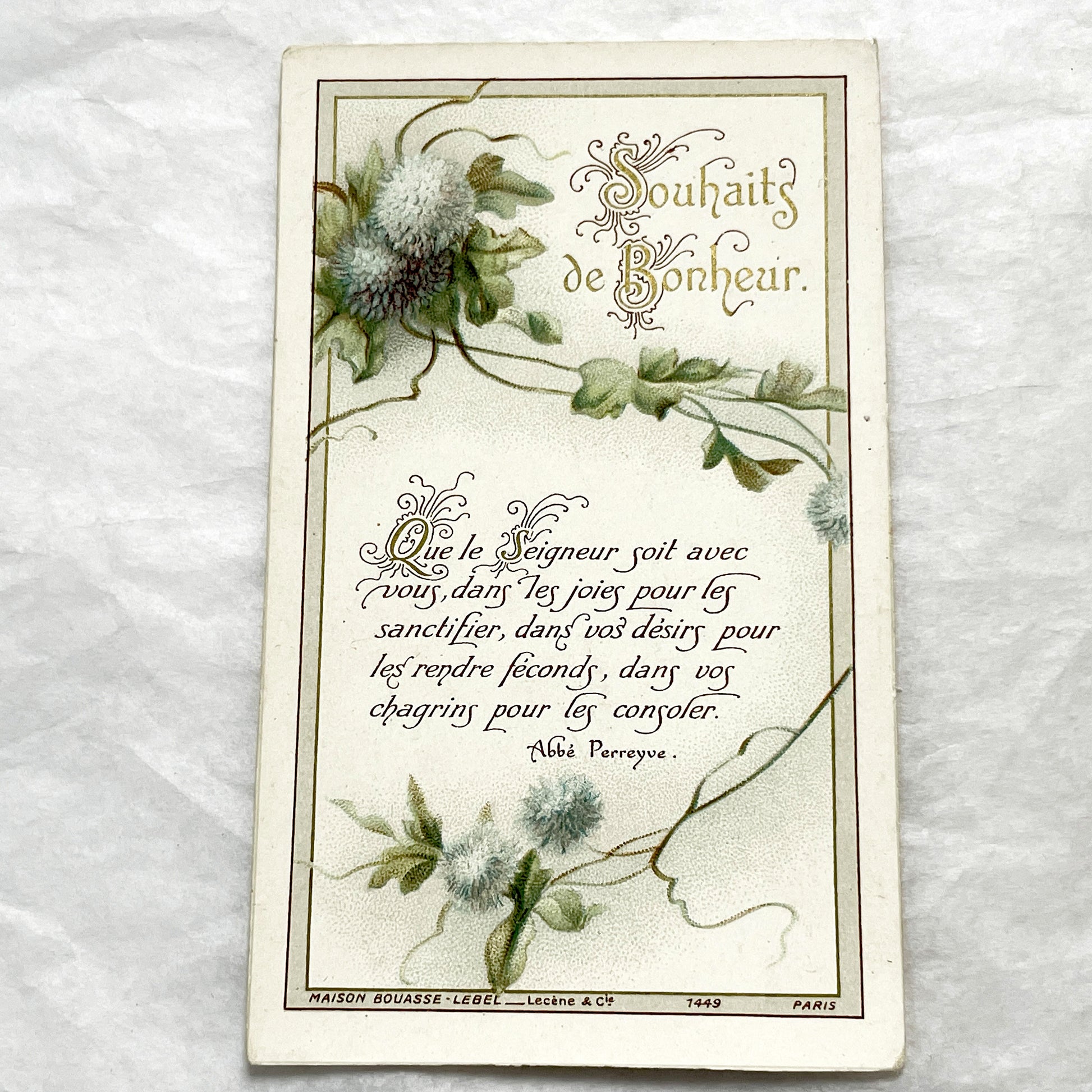 1900s - 2 Vintage French Religious New Year Greeting Cards - Bouasse-Lebel Paris Publisher - Spiritual Messages - Botanical Art