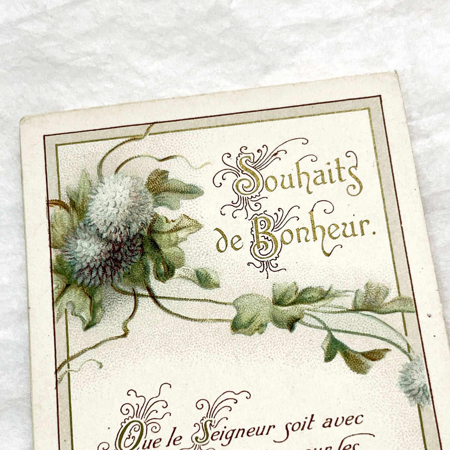 1900s - 2 Vintage French Religious New Year Greeting Cards - Bouasse-Lebel Paris Publisher - Spiritual Messages - Botanical Art