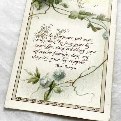 1900s - 2 Vintage French Religious New Year Greeting Cards - Bouasse-Lebel Paris Publisher - Spiritual Messages - Botanical Art