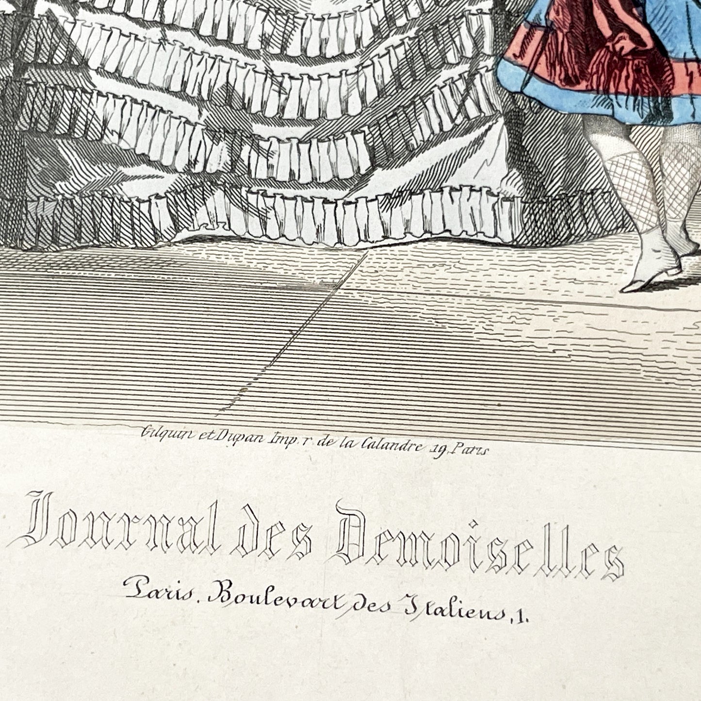 1860s - Exquisite Hand-Colored French Fashion Plate - Journal des Demoiselles - Victorian Era Women's Attire and Child - Paris Boutique Art