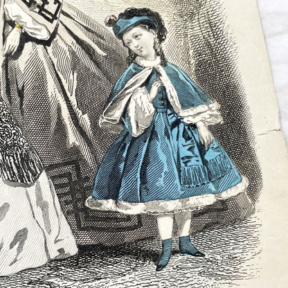 1860s - Original French Fashion Engraving - Journal des Demoiselles - Victorian Era Costume Plate - Antique Hand-Colored Print - Paris