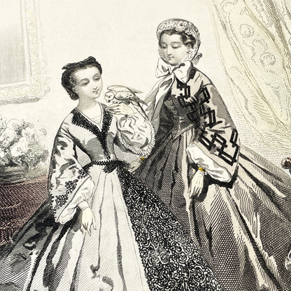 1860s - Original French Fashion Engraving - Journal des Demoiselles - Victorian Era Costume Plate - Antique Hand-Colored Print - Paris