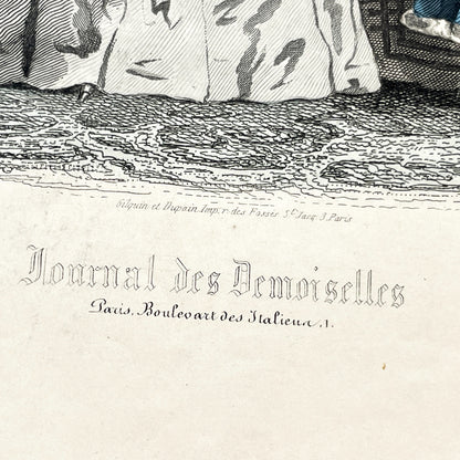 1860s - Original French Fashion Engraving - Journal des Demoiselles - Victorian Era Costume Plate - Antique Hand-Colored Print - Paris