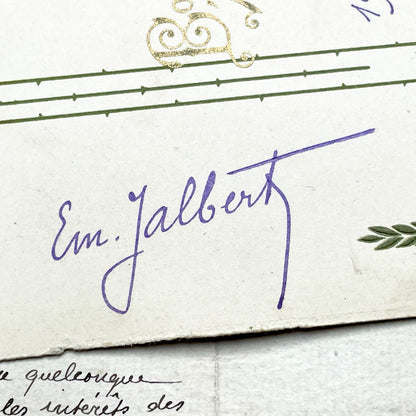 1900s - Vintage French New Year Greeting Card - Antique Winter Cottage Scene - Gilded Embossed Oval Chromolithograph Art