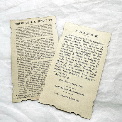 1910s - 2 Antique French Catholic Holy Cards & Prayer Cards - Vintage Religious Ephemera - Sacred Art Collection