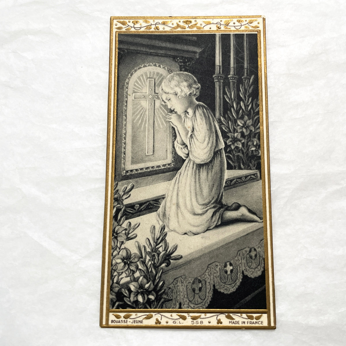1910s - 2 Vintage French Religious Holy Prayer Cards - First Communion - Bouasse-Jeune Art - Collectible Catholic Ephemera - Set of Two