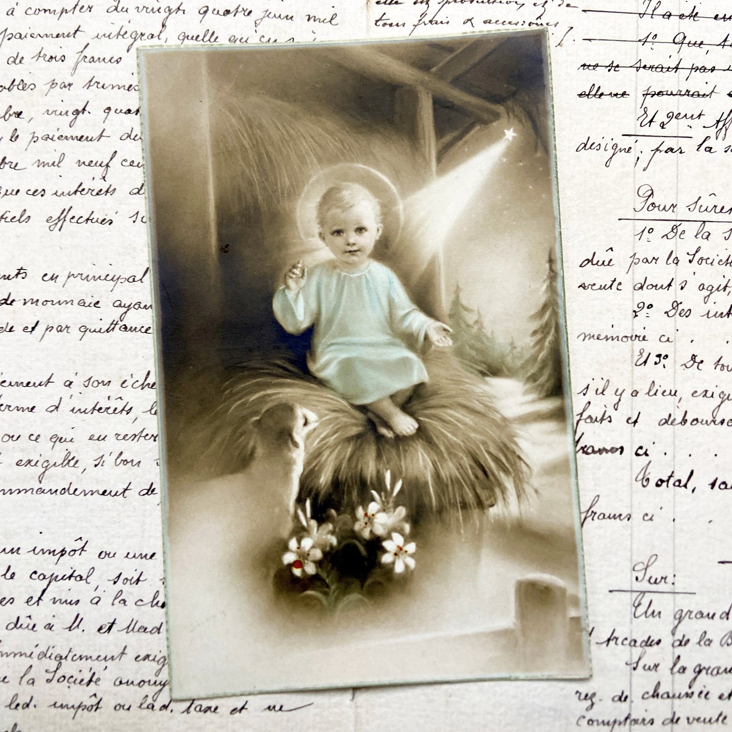 1940s - Vintage Religious Ephemera - Baby Jesus Illustration - Antique Christ Child Photo - Collectible Art