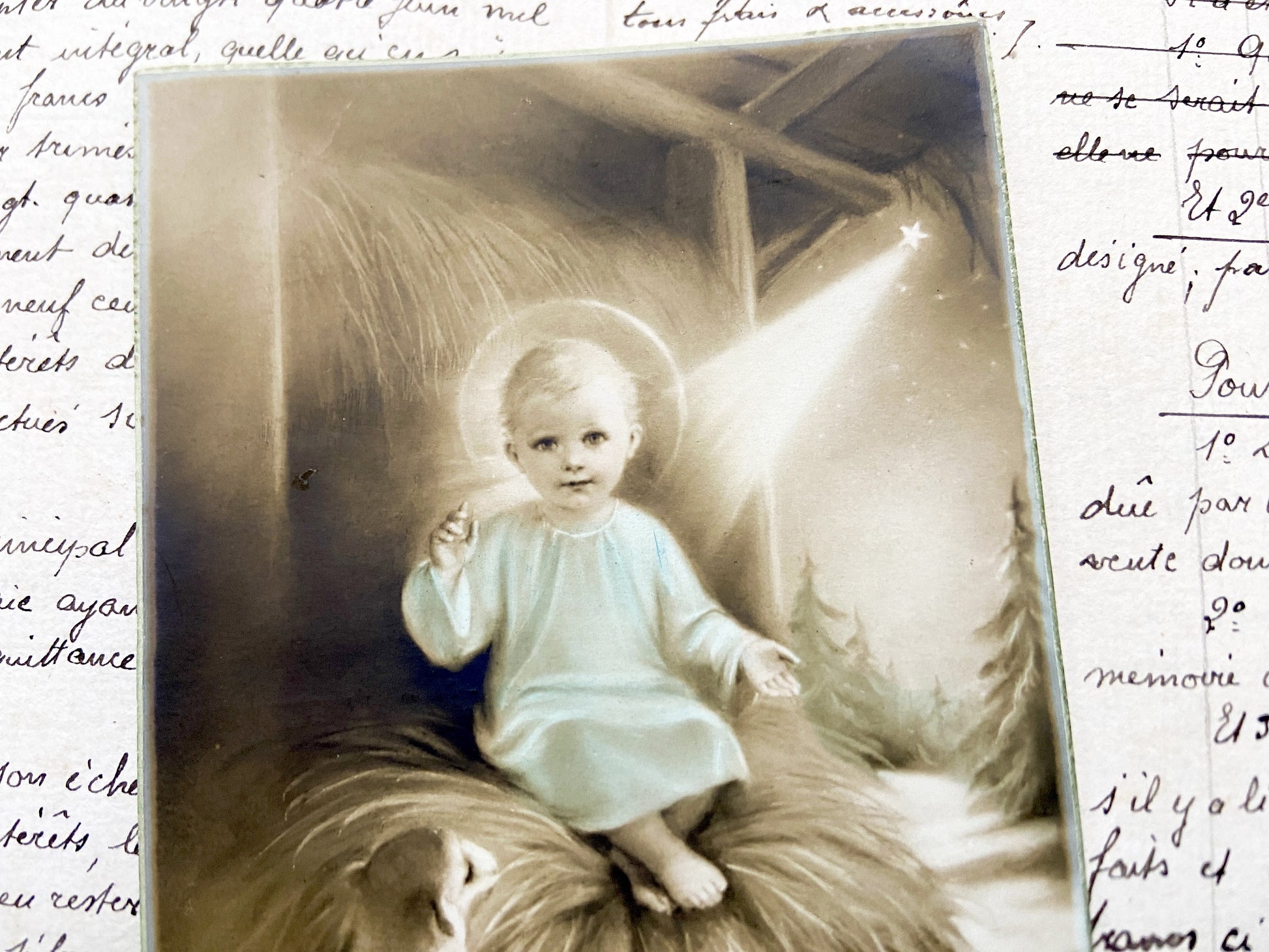 1940s - Vintage Religious Ephemera - Baby Jesus Illustration - Antique Christ Child Photo - Collectible Art