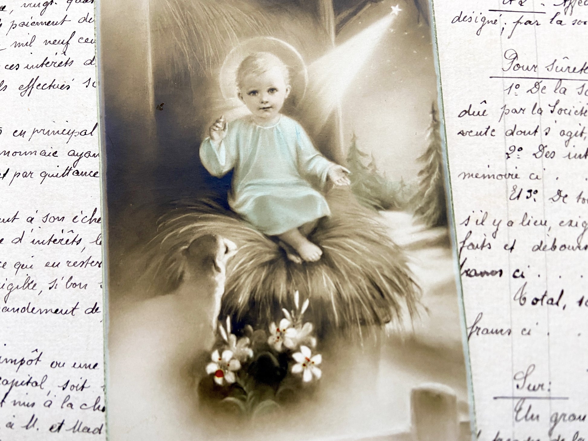 1940s - Vintage Religious Ephemera - Baby Jesus Illustration - Antique Christ Child Photo - Collectible Art
