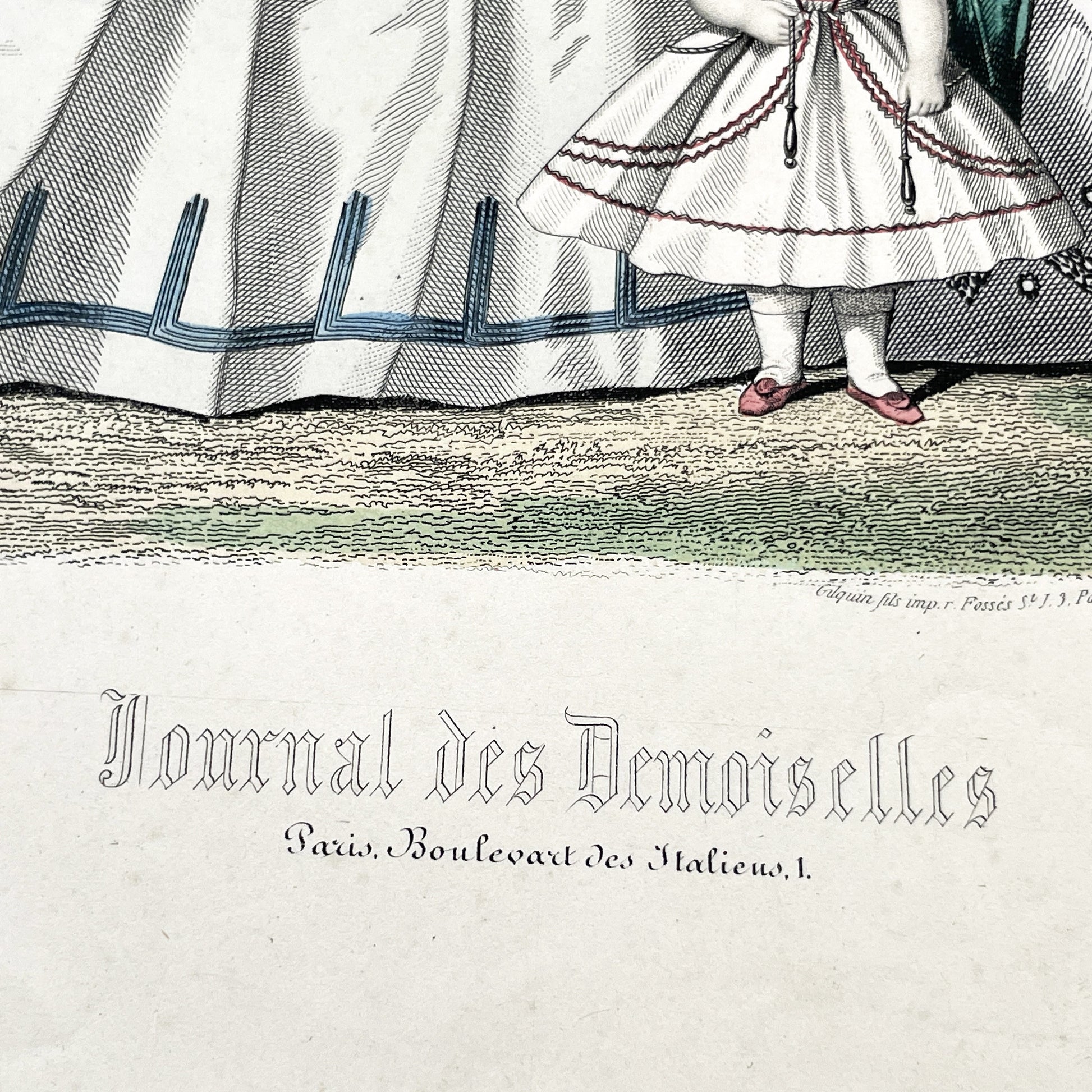 1860s - Antique French Fashion Plate - Journal des Demoiselles - Original 1865 Victorian Hand-Colored Crinoline Engraving Print