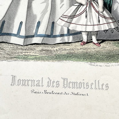 1860s - Antique French Fashion Plate - Journal des Demoiselles - Original 1865 Victorian Hand-Colored Crinoline Engraving Print