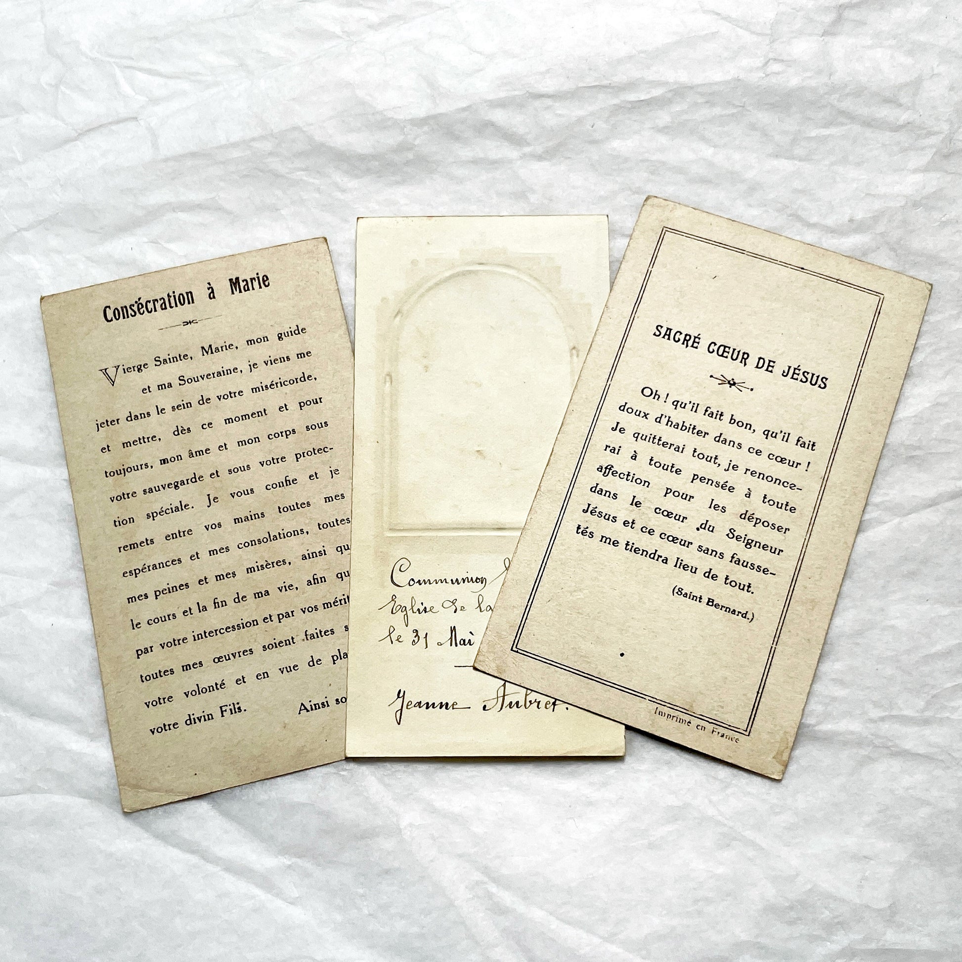 1900s - Three Vintage French Religious Holy Cards - Sacred Heart - Madonna and Child - First Communion - Antique Catholic Ephemera Art