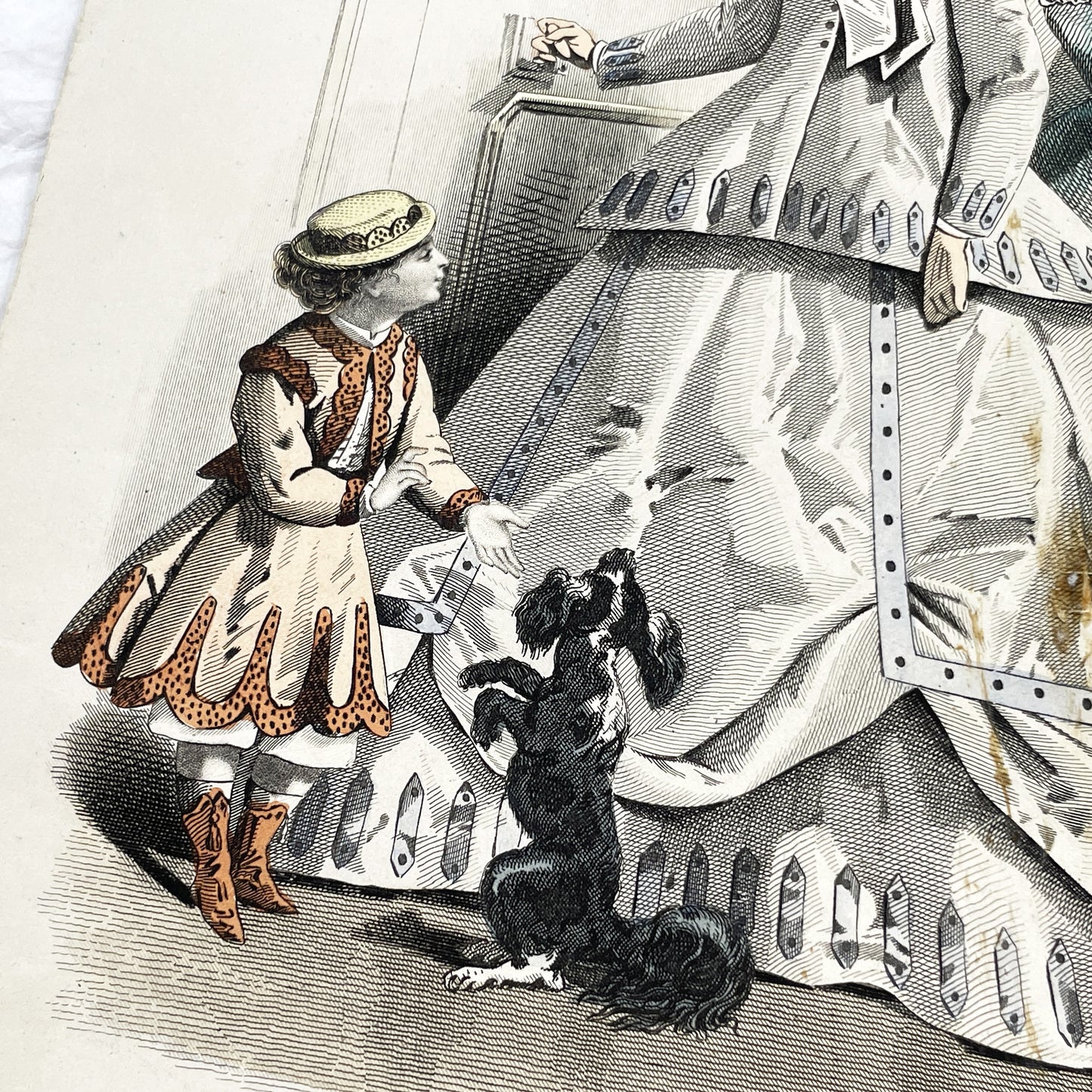 1860s - Exquisite Original French Fashion Plate - Journal des Demoiselles - Elegant Crinoline Gowns from Paris, June 1866