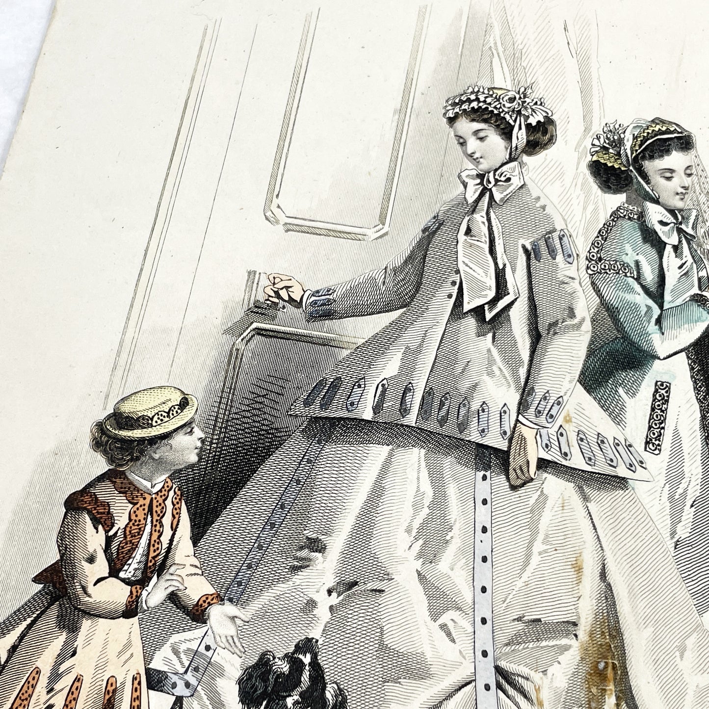 1860s - Exquisite Original French Fashion Plate - Journal des Demoiselles - Elegant Crinoline Gowns from Paris, June 1866