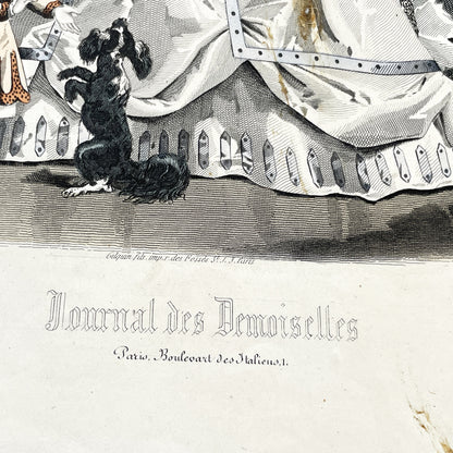 1860s - Exquisite Original French Fashion Plate - Journal des Demoiselles - Elegant Crinoline Gowns from Paris, June 1866
