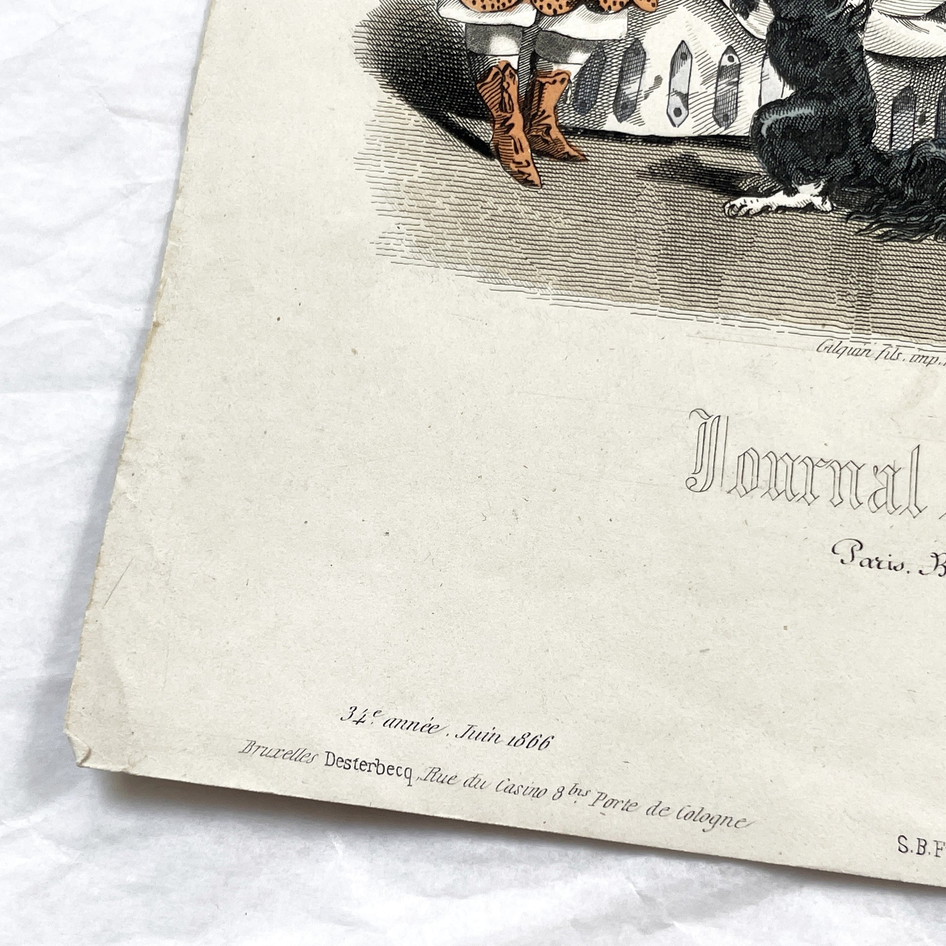 1860s - Exquisite Original French Fashion Plate - Journal des Demoiselles - Elegant Crinoline Gowns from Paris, June 1866