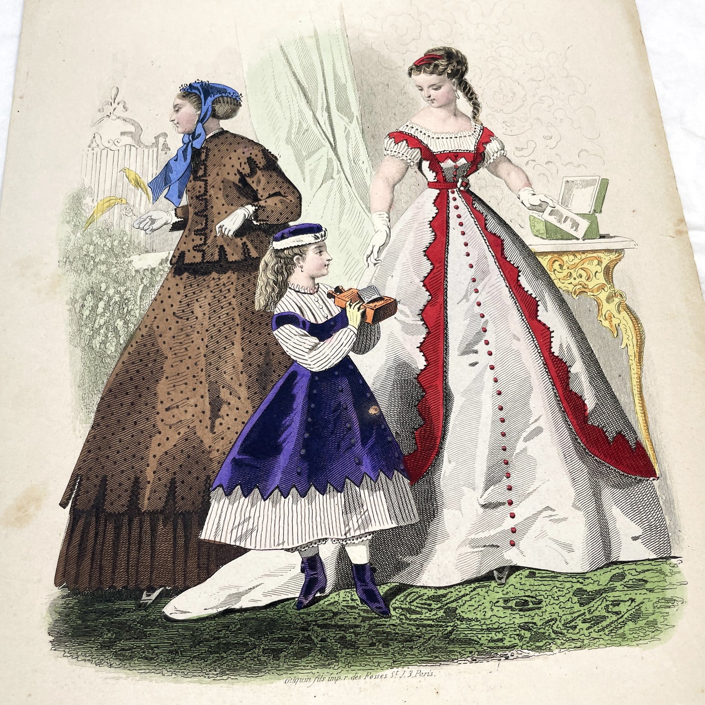 1860s - Exquisite Original French Fashion Plate - Journal des Demoiselles - Victorian Era Womens and Childrens