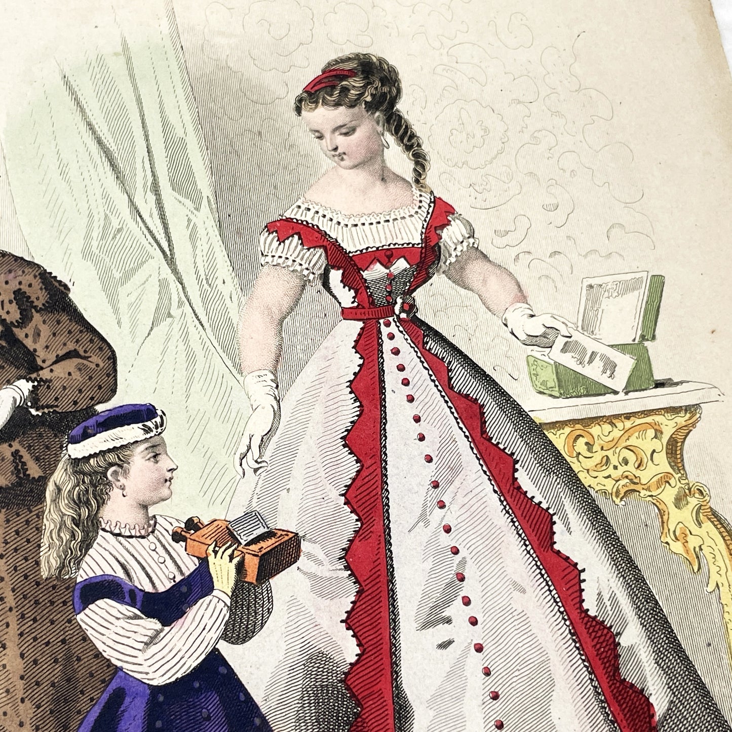 1860s - Exquisite Original French Fashion Plate - Journal des Demoiselles - Victorian Era Womens and Childrens