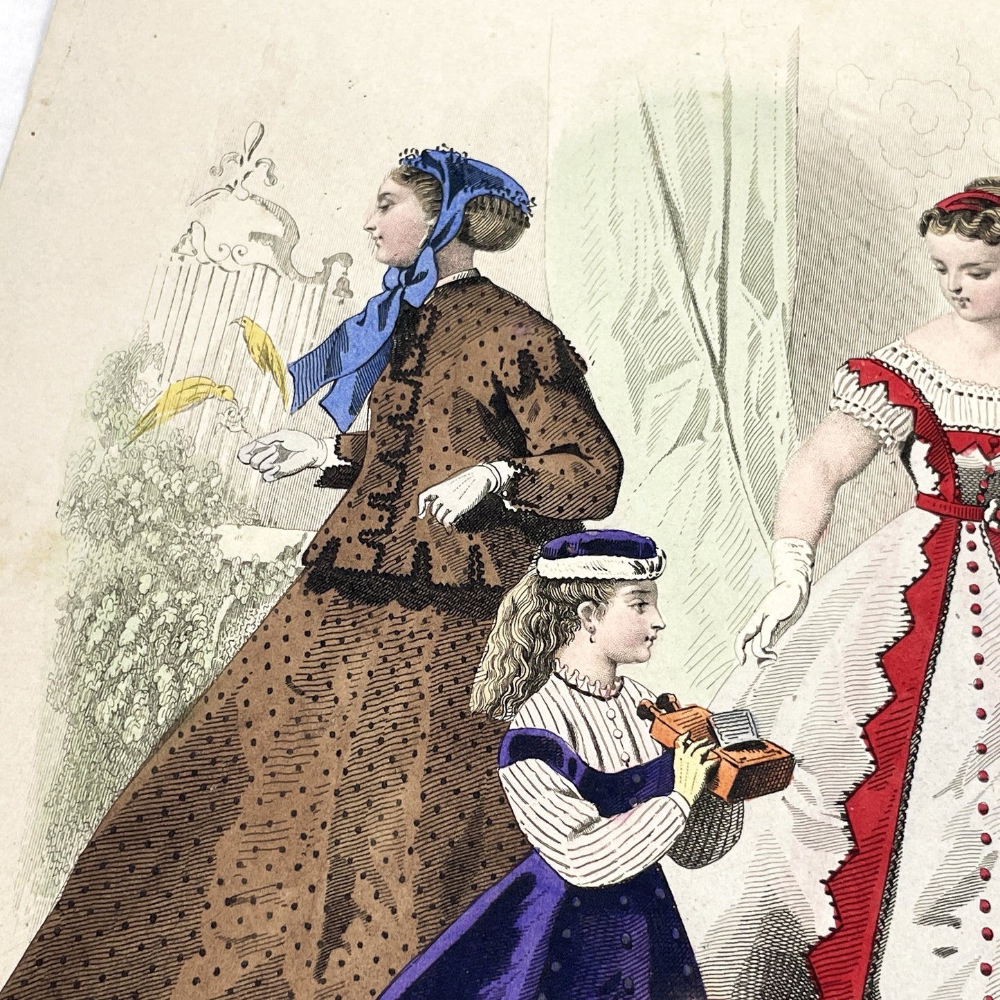 1860s - Exquisite Original French Fashion Plate - Journal des Demoiselles - Victorian Era Womens and Childrens