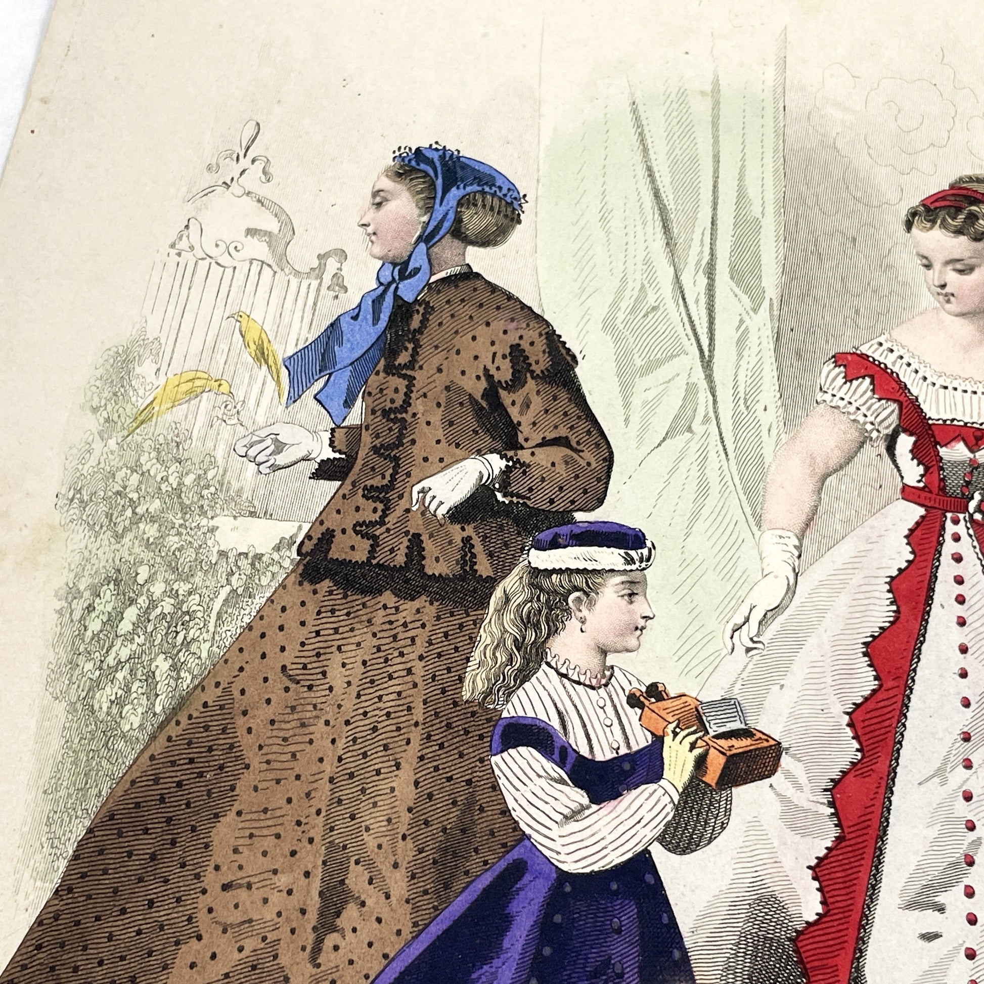 1860s - Exquisite Original French Fashion Plate - Journal des Demoiselles - Victorian Era Womens and Childrens