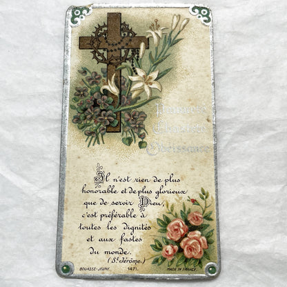 1920s - 2 Antique French Catholic Holy Cards - Saint Joseph and Cross with Lilies - Vintage Religious Art and Prayer Keepsake