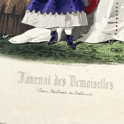 1860s - Exquisite Original French Fashion Plate - Journal des Demoiselles - Victorian Era Womens and Childrens