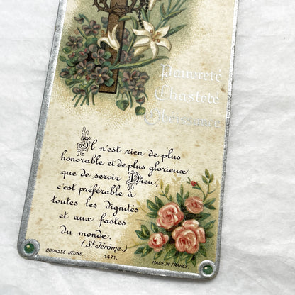 1920s - 2 Antique French Catholic Holy Cards - Saint Joseph and Cross with Lilies - Vintage Religious Art and Prayer Keepsake
