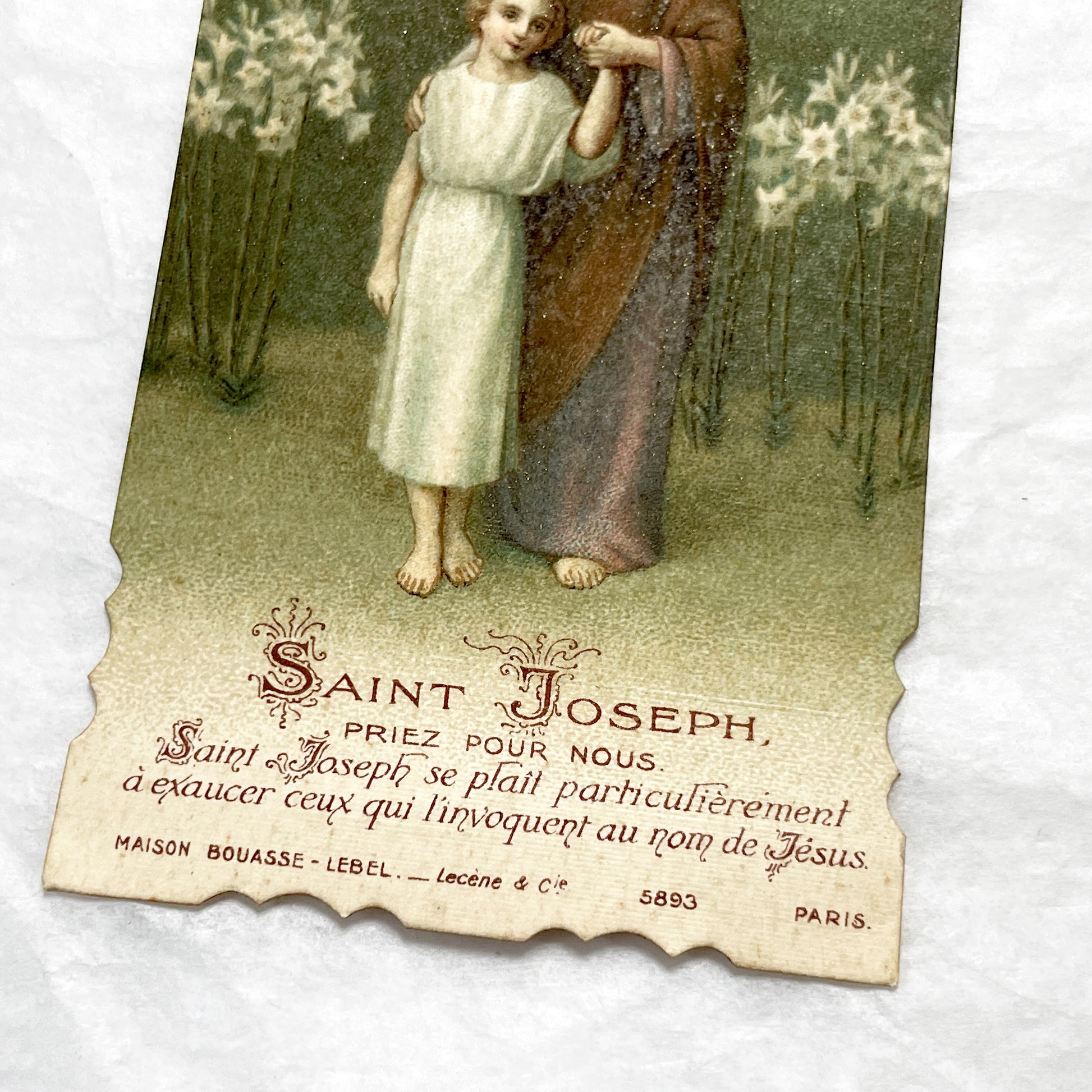 1920s - 2 Antique French Catholic Holy Cards - Saint Joseph and Cross with Lilies - Vintage Religious Art and Prayer Keepsake
