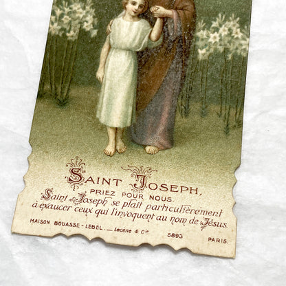 1920s - 2 Antique French Catholic Holy Cards - Saint Joseph and Cross with Lilies - Vintage Religious Art and Prayer Keepsake