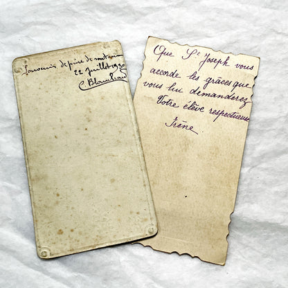 1920s - 2 Antique French Catholic Holy Cards - Saint Joseph and Cross with Lilies - Vintage Religious Art and Prayer Keepsake