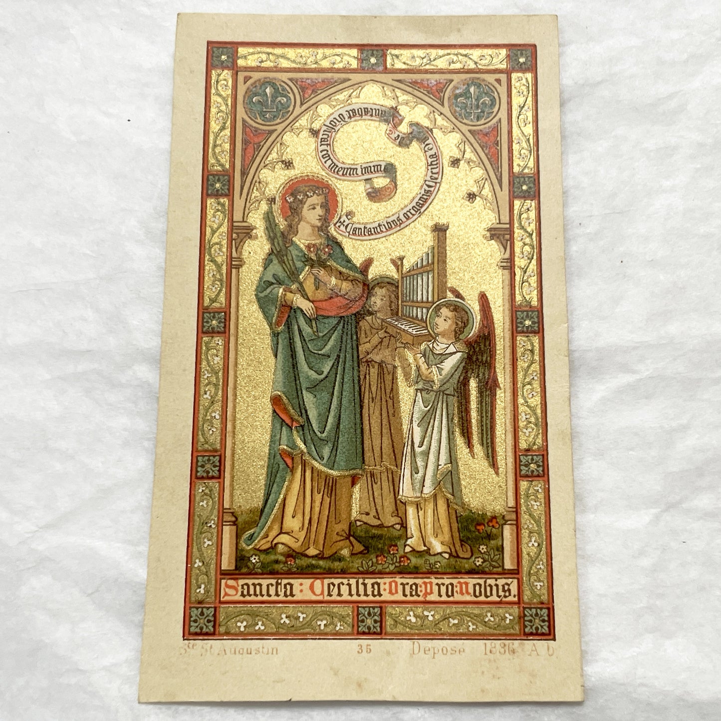 1900s - 2 Gilded Religious Holy Cards - Our Lady of Perpetual Help - Saint Cecilia - Devotional Prayer Memento - Vintage Collectible