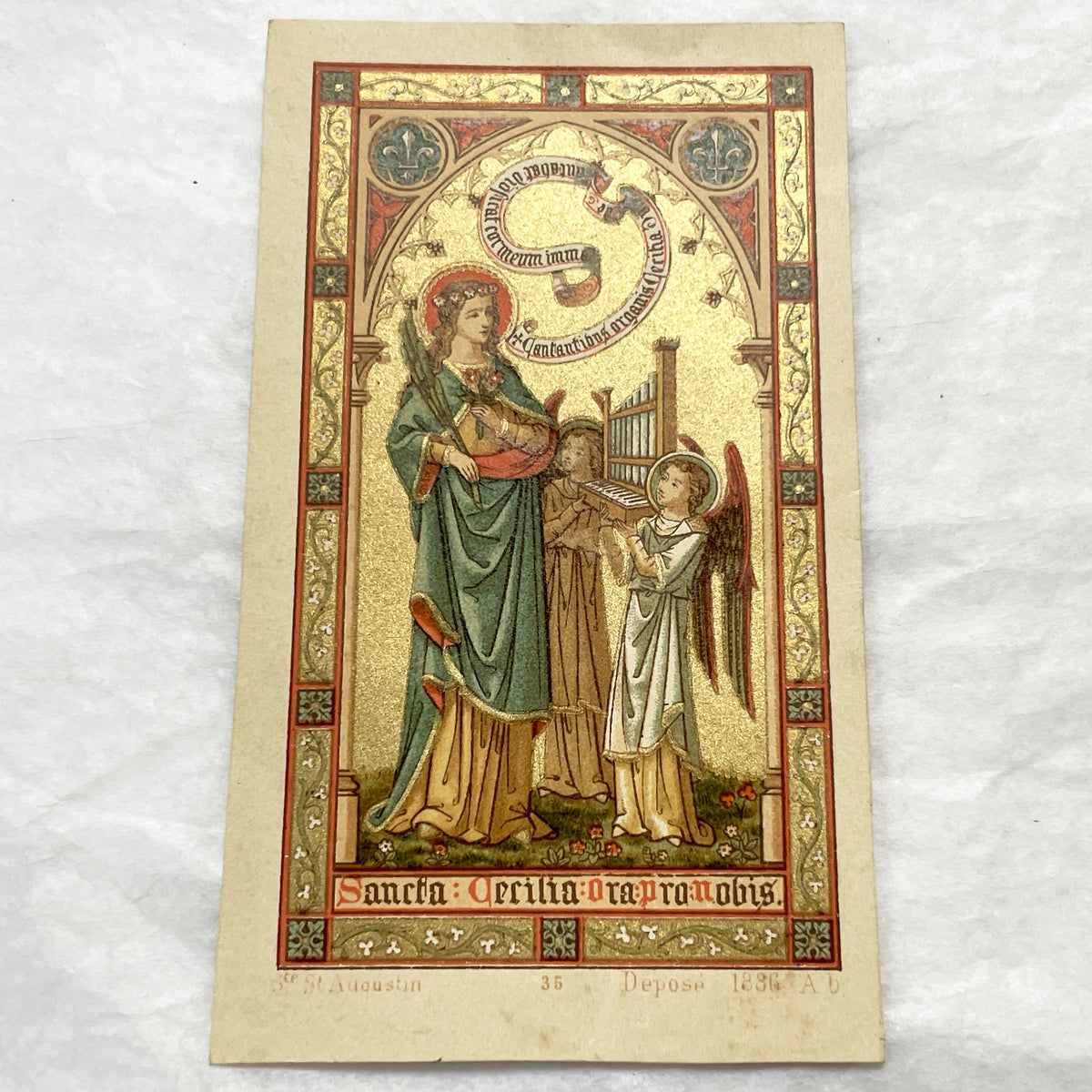 1900s - 2 Gilded Religious Holy Cards - Our Lady of Perpetual Help - Saint Cecilia - Devotional Prayer Memento - Vintage Collectible