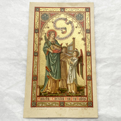 1900s - 2 Gilded Religious Holy Cards - Our Lady of Perpetual Help - Saint Cecilia - Devotional Prayer Memento - Vintage Collectible