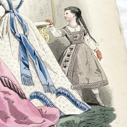1860s - Original Hand-Colored French Fashion Plate - Journal des Demoiselles - Elegant Victorian Era Women's Attire Print - February 1868