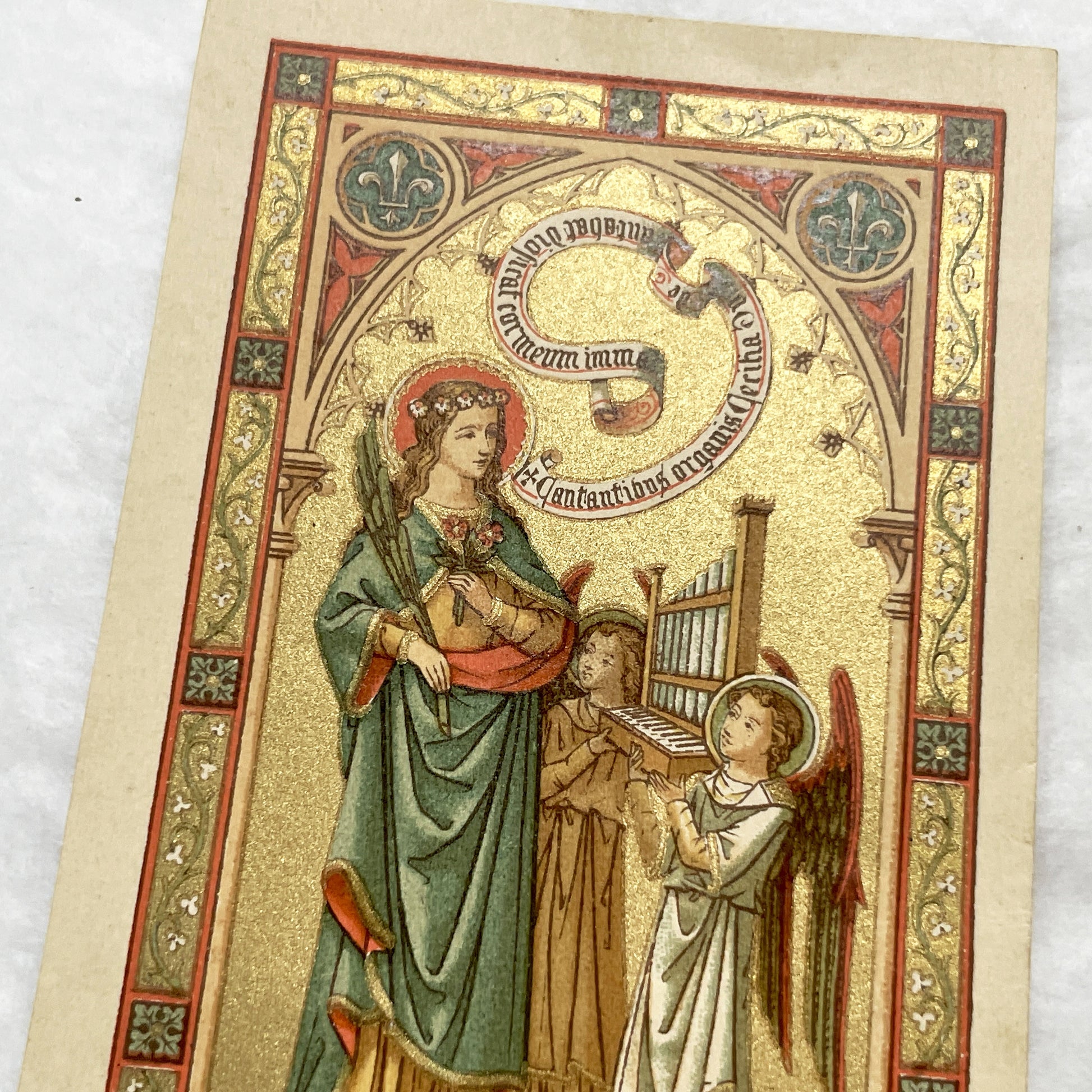 1900s - 2 Gilded Religious Holy Cards - Our Lady of Perpetual Help - Saint Cecilia - Devotional Prayer Memento - Vintage Collectible