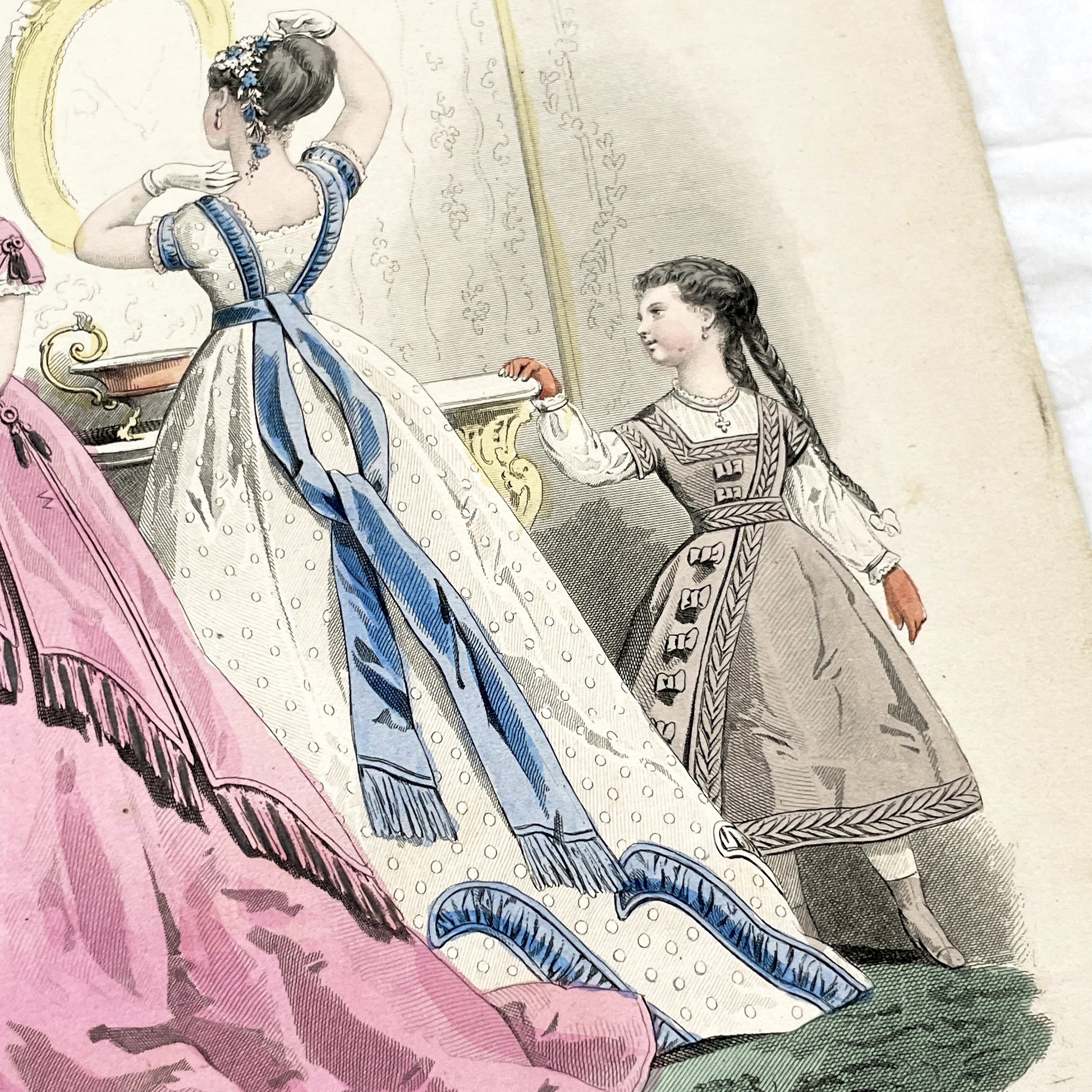 1860s - Original Hand-Colored French Fashion Plate - Journal des Demoiselles - Elegant Victorian Era Women's Attire Print - February 1868