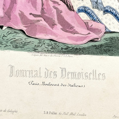 1860s - Original Hand-Colored French Fashion Plate - Journal des Demoiselles - Elegant Victorian Era Women's Attire Print - February 1868