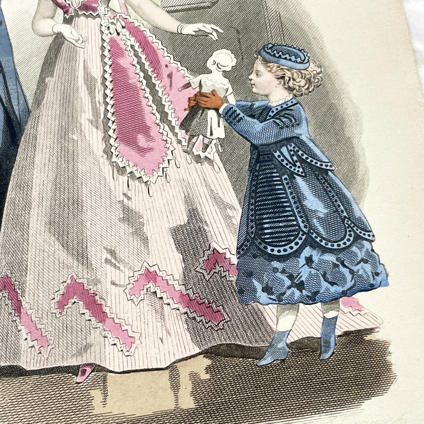 1860s - Antique French Hand-Colored Fashion Plate - Journal des Demoiselles - Victorian Dress Print - 1868 Paris Art