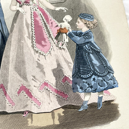 1860s - Antique French Hand-Colored Fashion Plate - Journal des Demoiselles - Victorian Dress Print - 1868 Paris Art