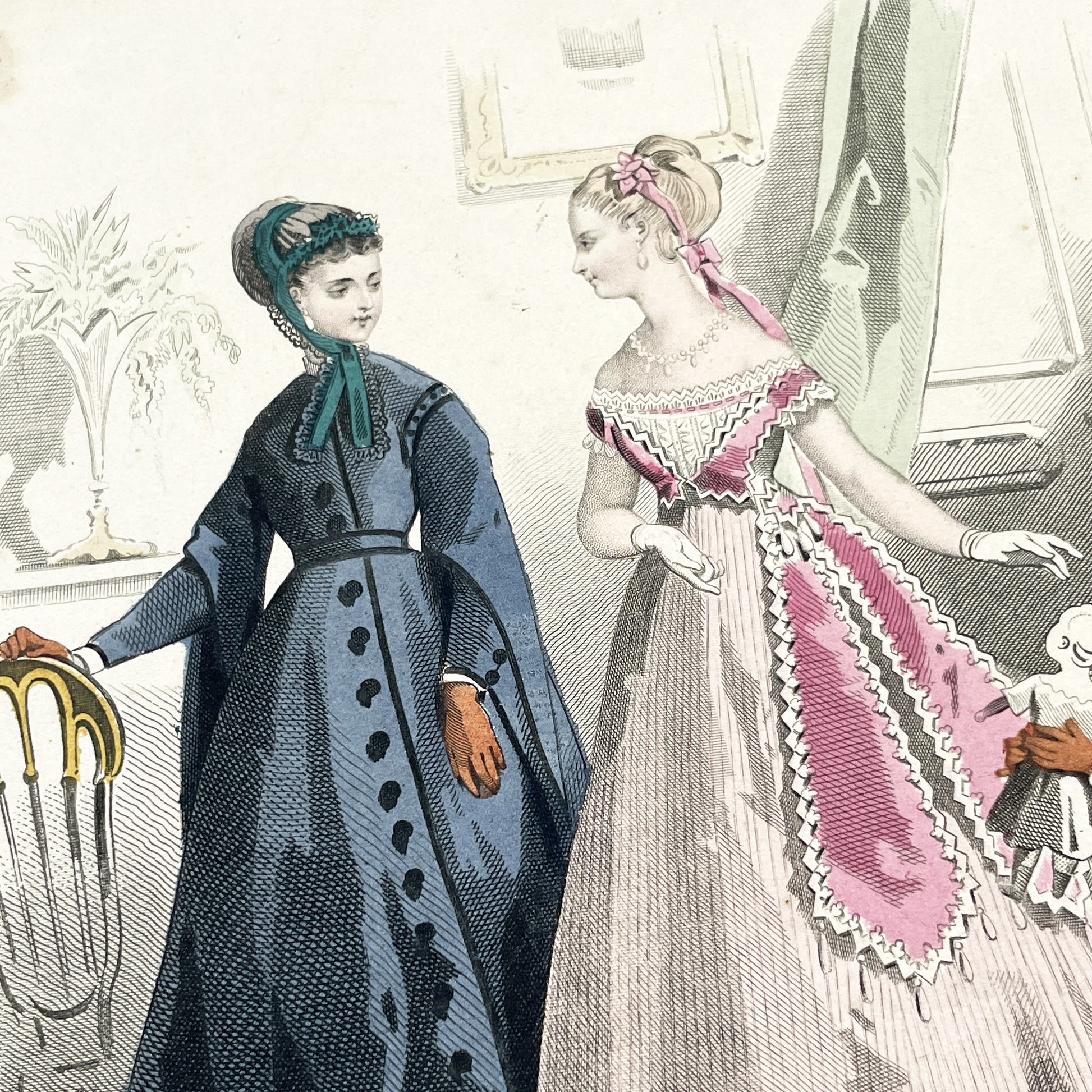 1860s - Antique French Hand-Colored Fashion Plate - Journal des Demoiselles - Victorian Dress Print - 1868 Paris Art