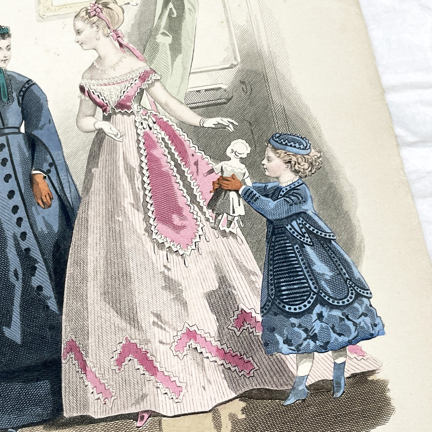 1860s - Antique French Hand-Colored Fashion Plate - Journal des Demoiselles - Victorian Dress Print - 1868 Paris Art